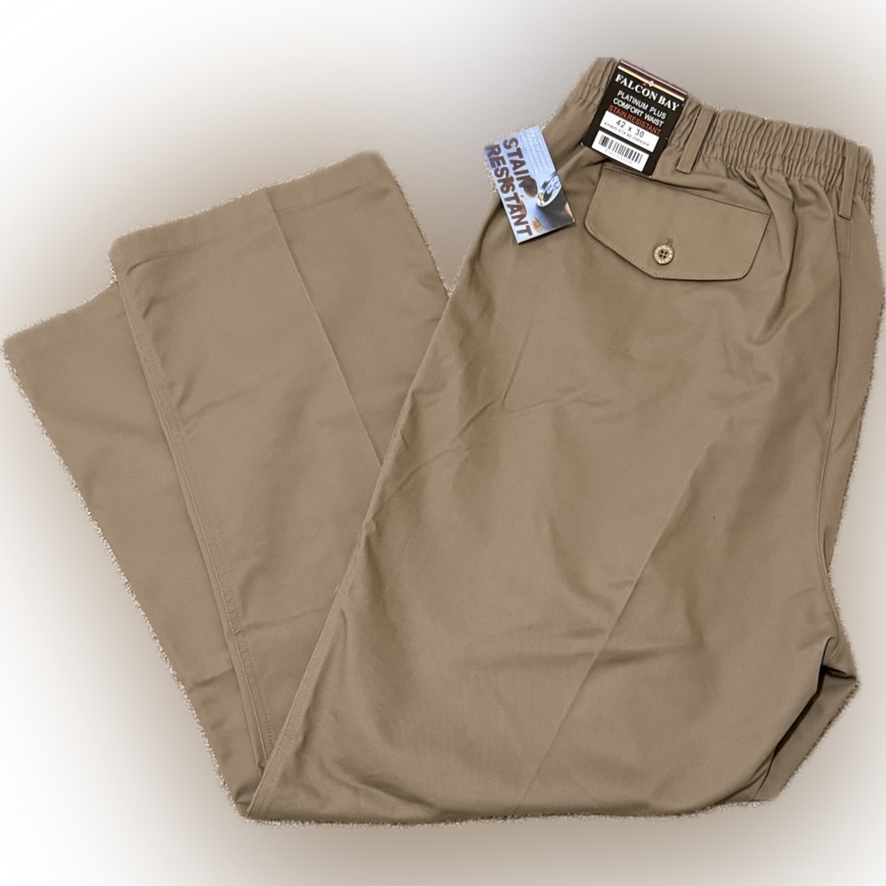 Men's Full Elastic Waist Pants by Falcon Bay | Khaki 42 x 30